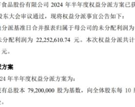 咸亨股份2024年半年度权益分派每10股派现1.8元 共计派发现金红利1425.6万元