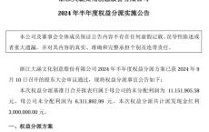 大涵文化2024年半年度权益分派每10股派现3元 共计派发现金红利300万