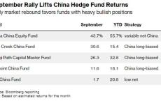 中国股市反弹带动对冲基金收益飙升 9月回报率达25%以上